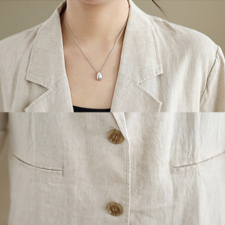 Kurtka damska z długim rękawem z bawełny i lnu Buddha Stones w jednolitym kolorze, z kieszeniami - image 5