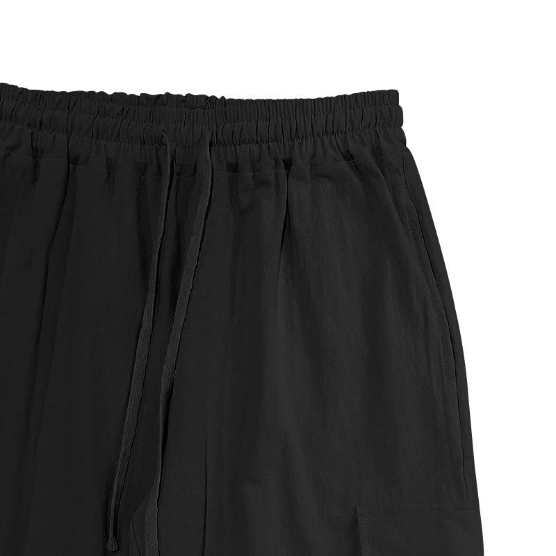 Spodnie cargo męskie z kieszeniami i ściągaczem z motywem Buddha Stones w jednolitym kolorze z lnu - image 6