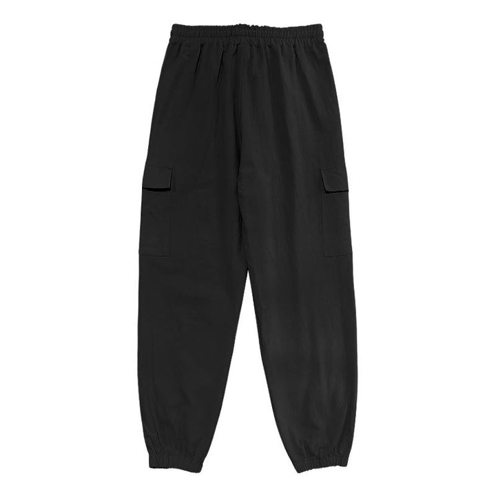 Spodnie cargo męskie z kieszeniami i ściągaczem z motywem Buddha Stones w jednolitym kolorze z lnu - image 5