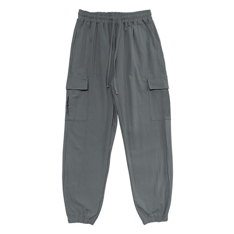Spodnie cargo męskie z kieszeniami i ściągaczem z motywem Buddha Stones w jednolitym kolorze z lnu - Szary - US/UK/AU46， EU56 (3XL) - image 16