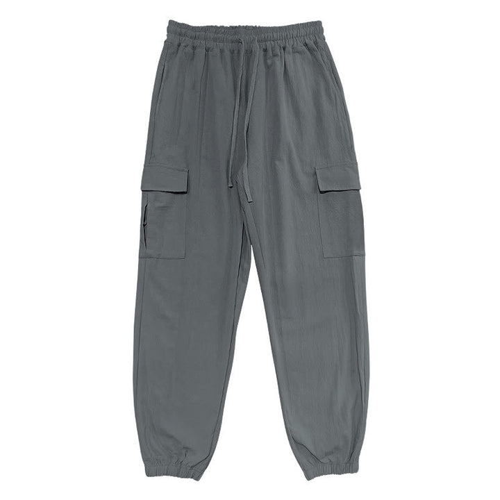 Spodnie cargo męskie z kieszeniami i ściągaczem z motywem Buddha Stones w jednolitym kolorze z lnu - Szary - US/UK/AU46， EU56 (3XL) - image 16