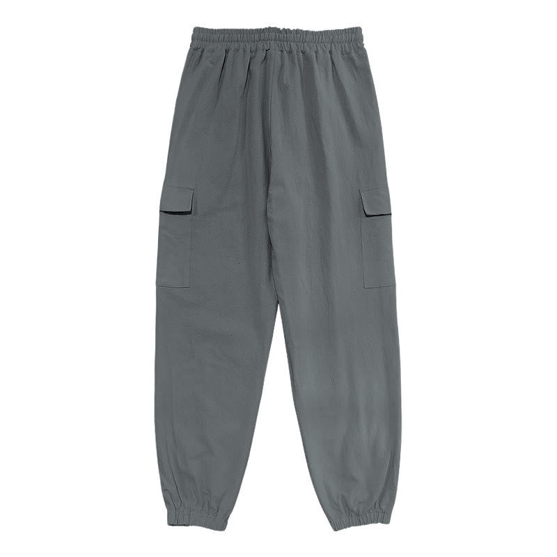 Spodnie cargo męskie z kieszeniami i ściągaczem z motywem Buddha Stones w jednolitym kolorze z lnu - image 16