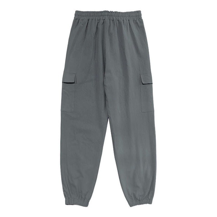 Spodnie cargo męskie z kieszeniami i ściągaczem z motywem Buddha Stones w jednolitym kolorze z lnu - image 16