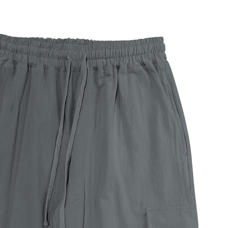 Spodnie cargo męskie z kieszeniami i ściągaczem z motywem Buddha Stones w jednolitym kolorze z lnu - image 17