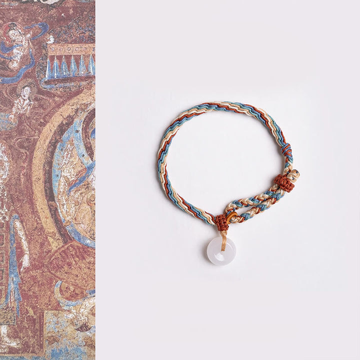 Bransoletka z zapięciami i kolorową liną, z Buddha Stones, naturalnym jadeitem Hetian Peace i klamrą ochronną - Klamra z jadeitu Hetian Peace (obwód nadgarstka: 15-22 cm) - image 1