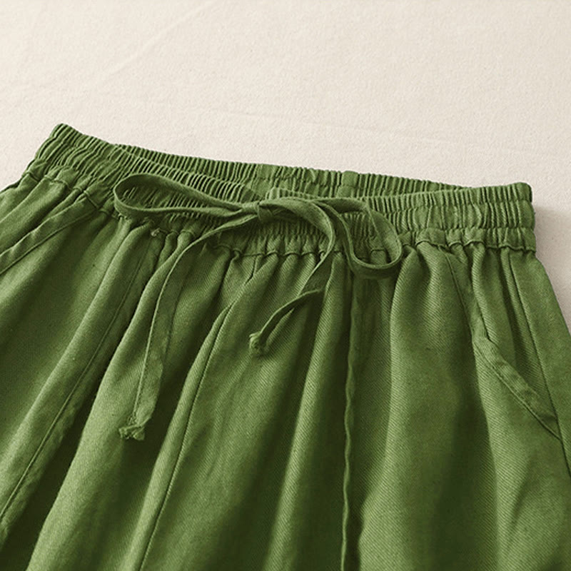 Buddha Stones Casual Gładkie Jednokolorowe Patchworkowe Damskie Spodnie Z Poliestru 7-8 Długość Szerokie Nogawki Z Kieszeniami - image 16