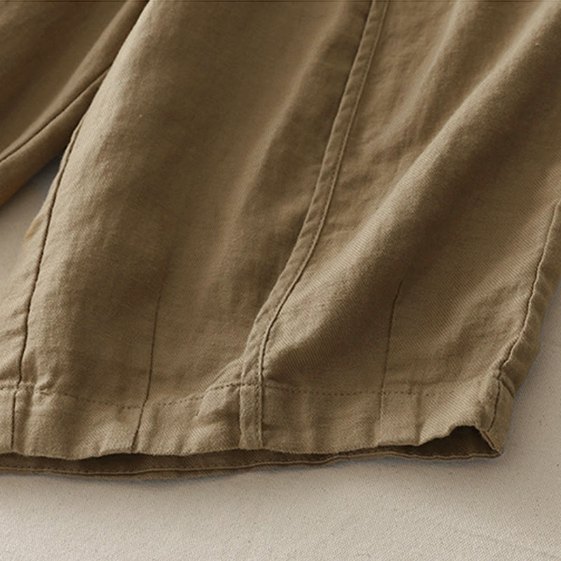 Buddha Stones Casual Gładkie Jednokolorowe Patchworkowe Damskie Spodnie Z Poliestru 7-8 Długość Szerokie Nogawki Z Kieszeniami - image 2