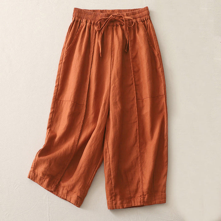 Buddha Stones Casual Gładkie Jednokolorowe Patchworkowe Damskie Spodnie Z Poliestru 7-8 Długość Szerokie Nogawki Z Kieszeniami - Cegła ogniotrwała - US8-10，UK/AU12-14，EU40-42 (2XL) - image 12