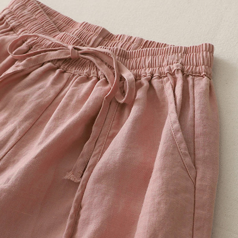 Buddha Stones Casual Gładkie Jednokolorowe Patchworkowe Damskie Spodnie Z Poliestru 7-8 Długość Szerokie Nogawki Z Kieszeniami - image 6