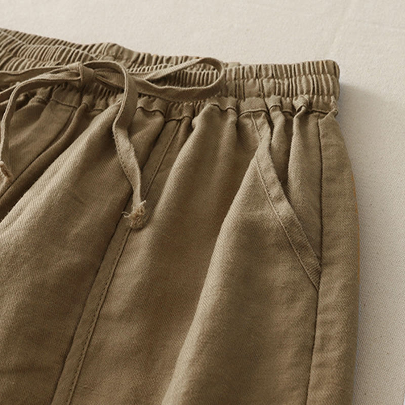 Buddha Stones Casual Gładkie Jednokolorowe Patchworkowe Damskie Spodnie Z Poliestru 7-8 Długość Szerokie Nogawki Z Kieszeniami - image 1