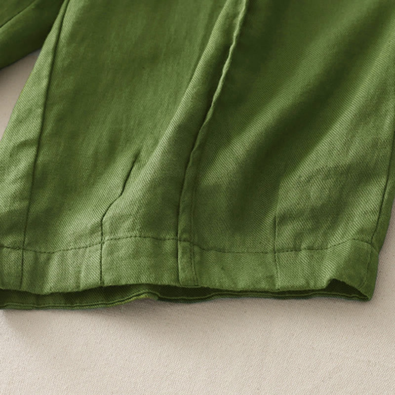 Buddha Stones Casual Gładkie Jednokolorowe Patchworkowe Damskie Spodnie Z Poliestru 7-8 Długość Szerokie Nogawki Z Kieszeniami - image 17