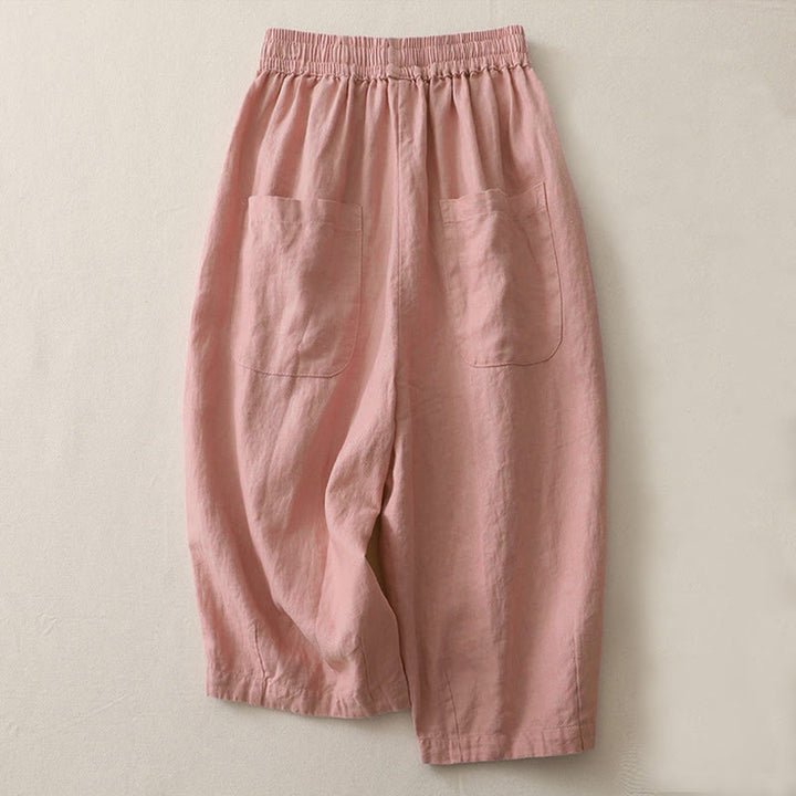 Buddha Stones Casual Gładkie Jednokolorowe Patchworkowe Damskie Spodnie Z Poliestru 7-8 Długość Szerokie Nogawki Z Kieszeniami - image 5