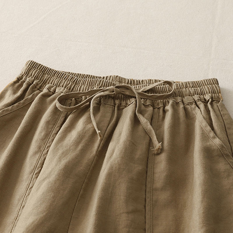 Buddha Stones Casual Gładkie Jednokolorowe Patchworkowe Damskie Spodnie Z Poliestru 7-8 Długość Szerokie Nogawki Z Kieszeniami - image 3