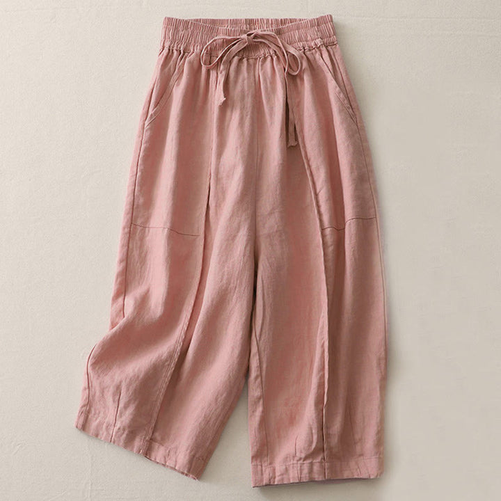 Buddha Stones Casual Gładkie Jednokolorowe Patchworkowe Damskie Spodnie Z Poliestru 7-8 Długość Szerokie Nogawki Z Kieszeniami - Różowy - US8-10，UK/AU12-14，EU40-42 (2XL) - image 4