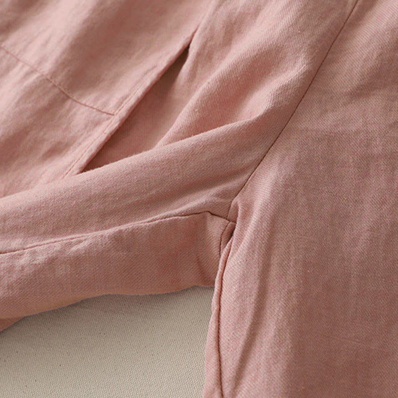 Buddha Stones Casual Gładkie Jednokolorowe Patchworkowe Damskie Spodnie Z Poliestru 7-8 Długość Szerokie Nogawki Z Kieszeniami - image 9