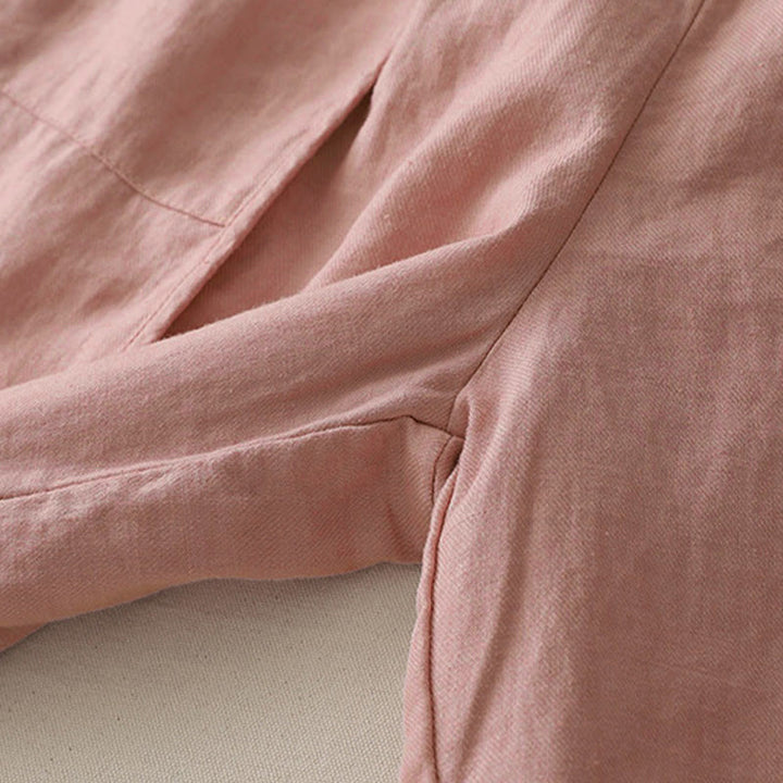 Buddha Stones Casual Gładkie Jednokolorowe Patchworkowe Damskie Spodnie Z Poliestru 7-8 Długość Szerokie Nogawki Z Kieszeniami - image 9