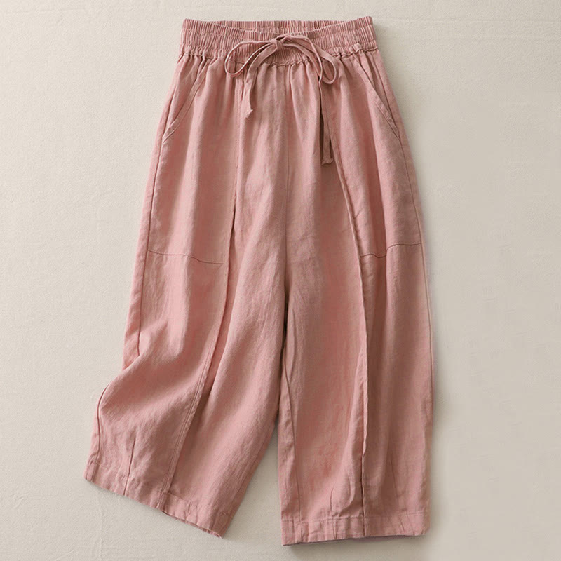 Buddha Stones Casual Gładkie Jednokolorowe Patchworkowe Damskie Spodnie Z Poliestru 7-8 Długość Szerokie Nogawki Z Kieszeniami - Różowy - US8-10，UK/AU12-14，EU40-42 (2XL) - image 4