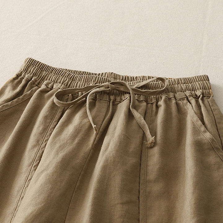 Buddha Stones Casual Gładkie Jednokolorowe Patchworkowe Damskie Spodnie Z Poliestru 7-8 Długość Szerokie Nogawki Z Kieszeniami - image 3