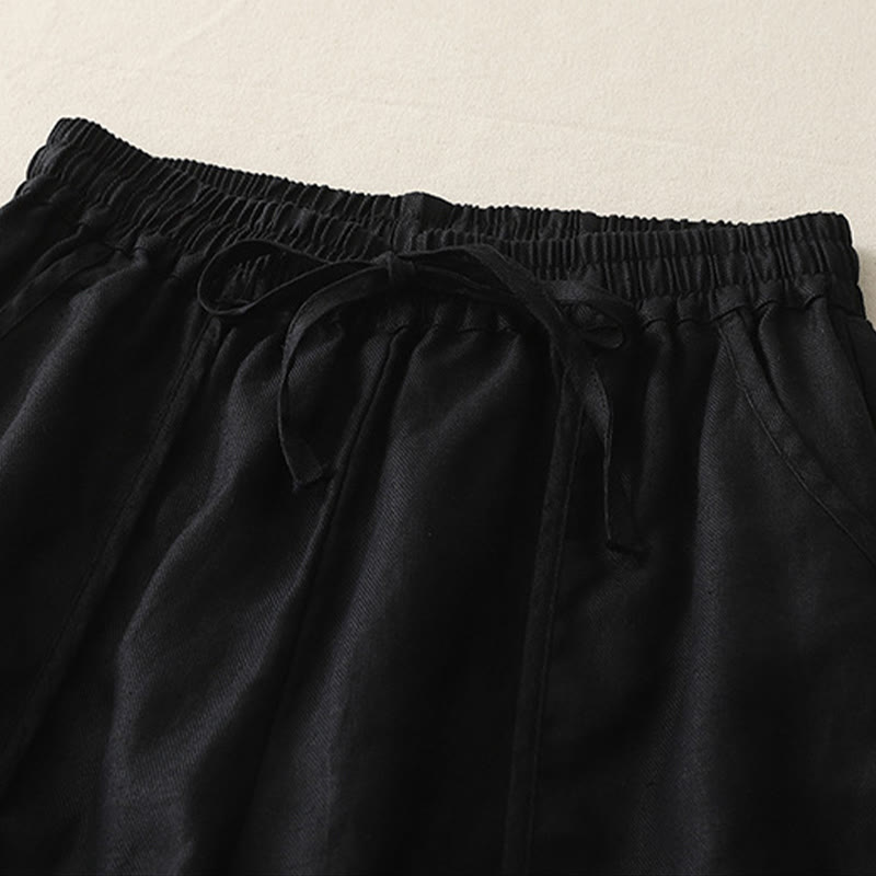 Buddha Stones Casual Gładkie Jednokolorowe Patchworkowe Damskie Spodnie Z Poliestru 7-8 Długość Szerokie Nogawki Z Kieszeniami - image 21