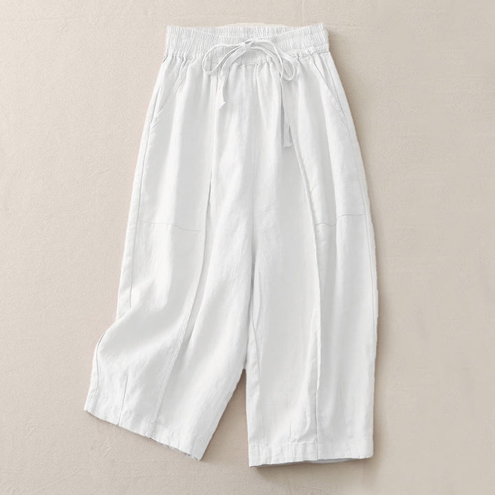 Buddha Stones Casual Gładkie Jednokolorowe Patchworkowe Damskie Spodnie Z Poliestru 7-8 Długość Szerokie Nogawki Z Kieszeniami - Śnieg - US8-10，UK/AU12-14，EU40-42 (2XL) - image 23