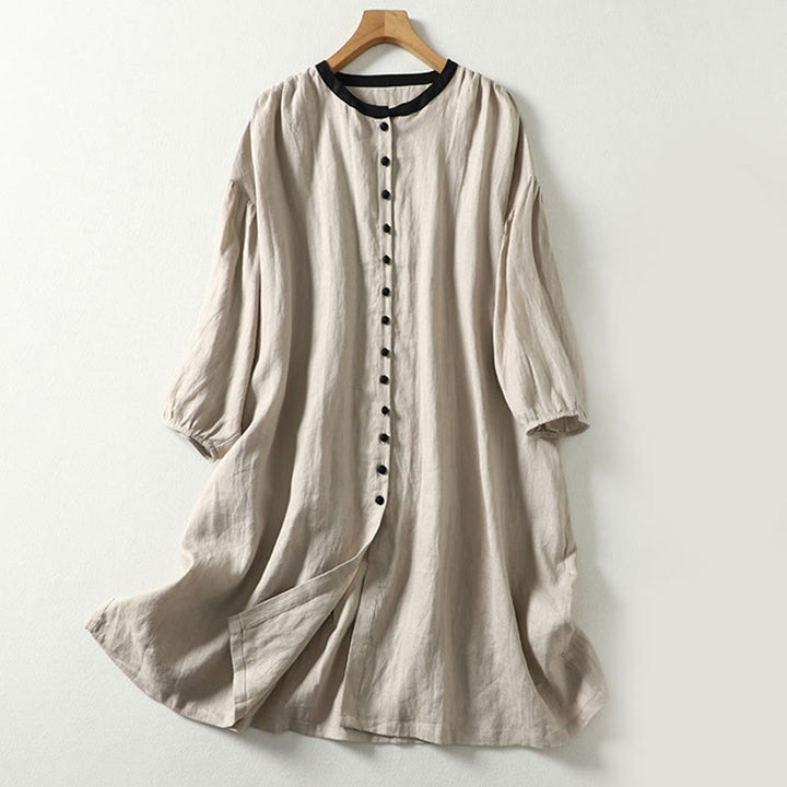 Płaszcz damski z długim rękawem z bawełny i lnu z motywem Buddha Stones , zapinany na guziki i kieszenie - Bielizna - US14, UK/AU18, EU46 (2XL) - image 1