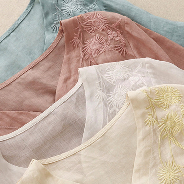 Koszula damska bawełniana z haftowanymi Buddha Stones i trzema czwartymi rękawami  - image 27