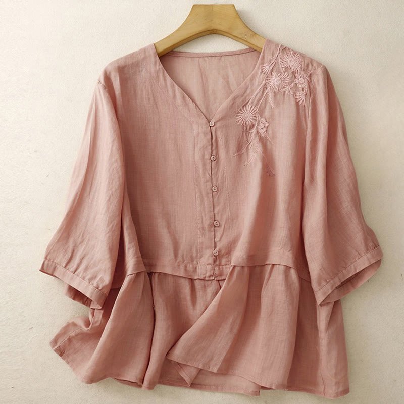 Koszula damska bawełniana z haftowanymi Buddha Stones i trzema czwartymi rękawami  - image 21