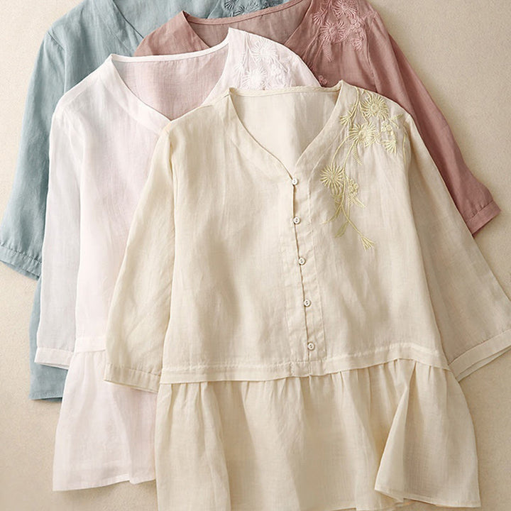 Koszula damska bawełniana z haftowanymi Buddha Stones i trzema czwartymi rękawami  - image 28