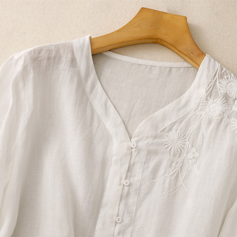 Koszula damska bawełniana z haftowanymi Buddha Stones i trzema czwartymi rękawami  - image 10