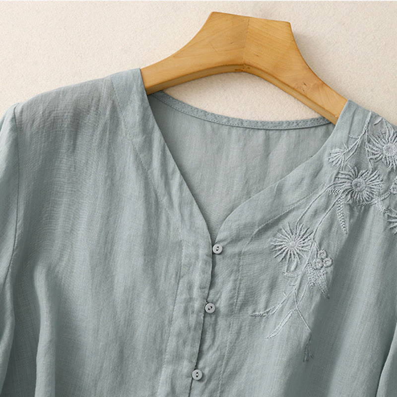 Koszula damska bawełniana z haftowanymi Buddha Stones i trzema czwartymi rękawami  - image 3