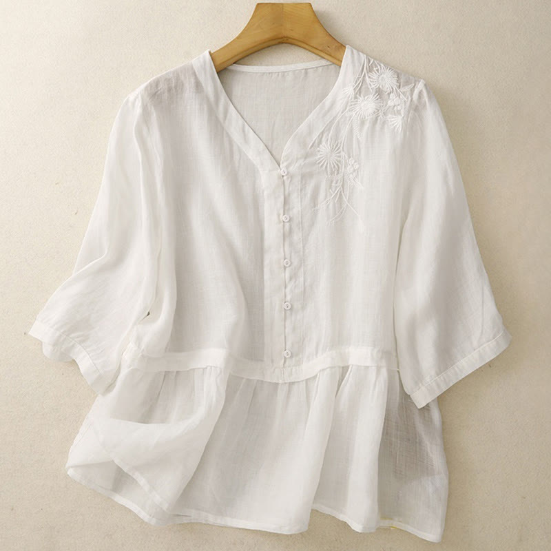 Koszula damska bawełniana z haftowanymi Buddha Stones i trzema czwartymi rękawami  - image 6