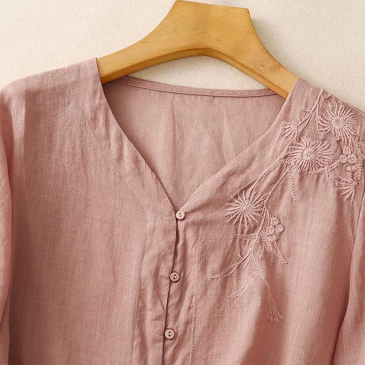 Koszula damska bawełniana z haftowanymi Buddha Stones i trzema czwartymi rękawami  - image 24