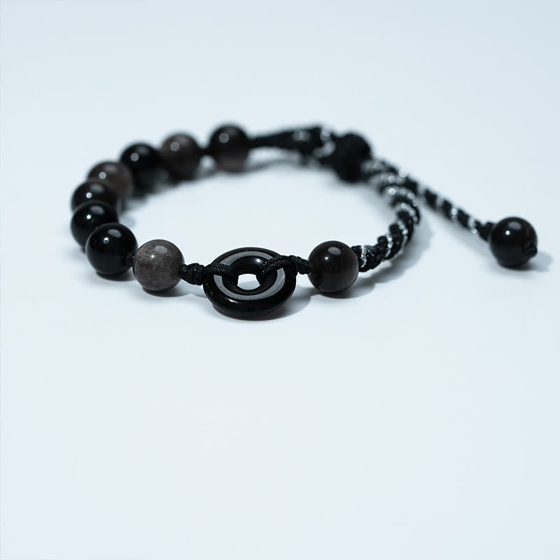 Bransoletka z czarnej liny z zapięciem pokojowym i naturalnym czarnym obsydianem z Buddha Stones - image 2