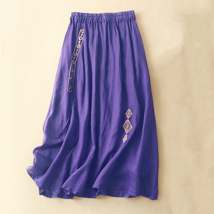 Spódnica damska o długości 7-8 z haftowanymi guzikami w stylu vintage z motywem Buddha Stones - Ciemnofioletowy - US8-10，UK/AU12-14，EU40-42 (2XL) - image 0