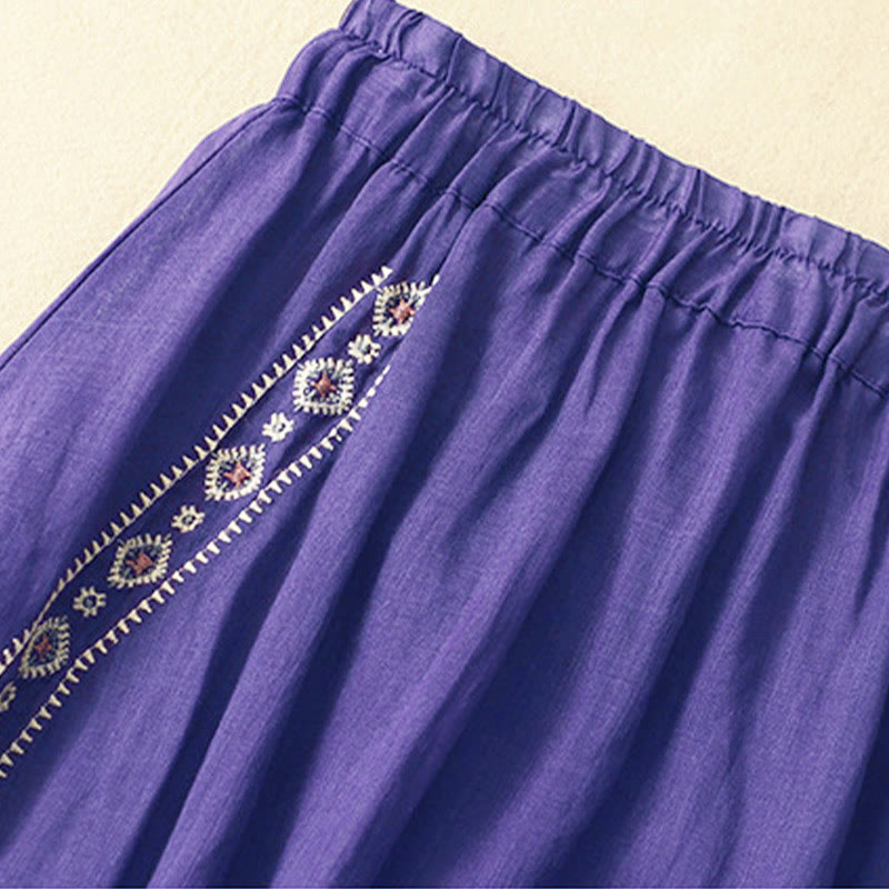 Buddha Stones Etniczne Vintage Haftowane Guziki Projekt Damska Spódnica Bawełniana Lniana 7-8 Długość - image 1