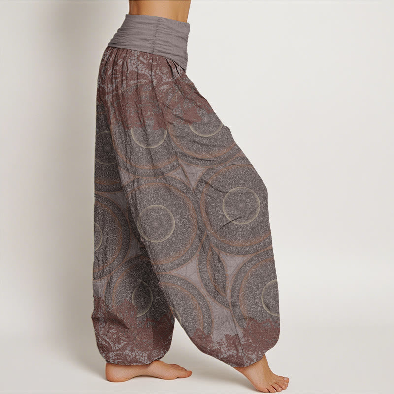 Buddha Stones Czysta bawełna Casual Kwiaty Kompas Design Damskie spodnie haremowe z elastyczną talią
