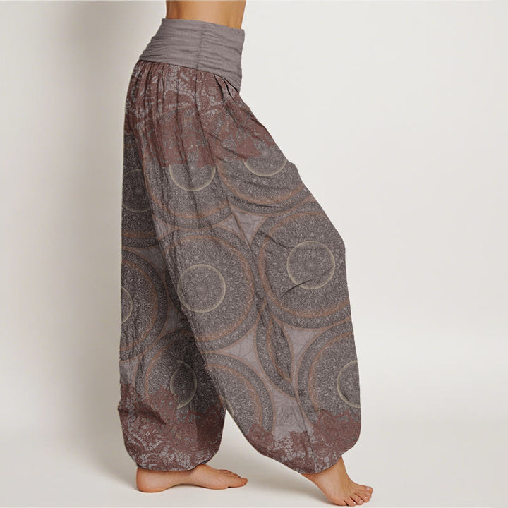 Buddha Stones Czysta bawełna Casual Kwiaty Kompas Design Damskie spodnie haremowe z elastyczną talią