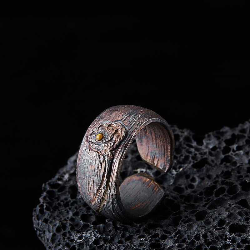 Pierścionek z motywem lotosu i Buddha Stones ze srebra próby 999 - 62,5-65 mm - image 0