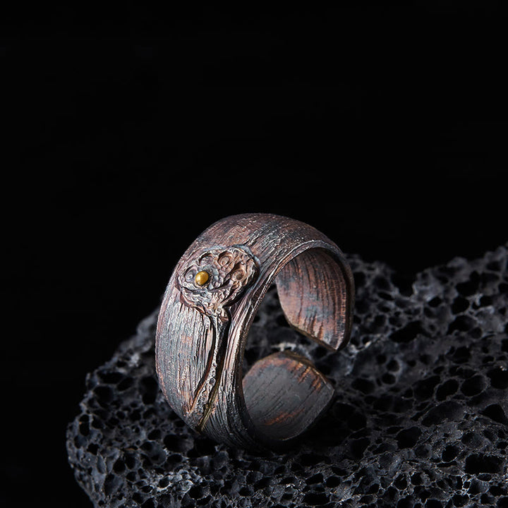 Pierścionek z motywem lotosu i Buddha Stones ze srebra próby 999 - 62,5-65 mm - image 0