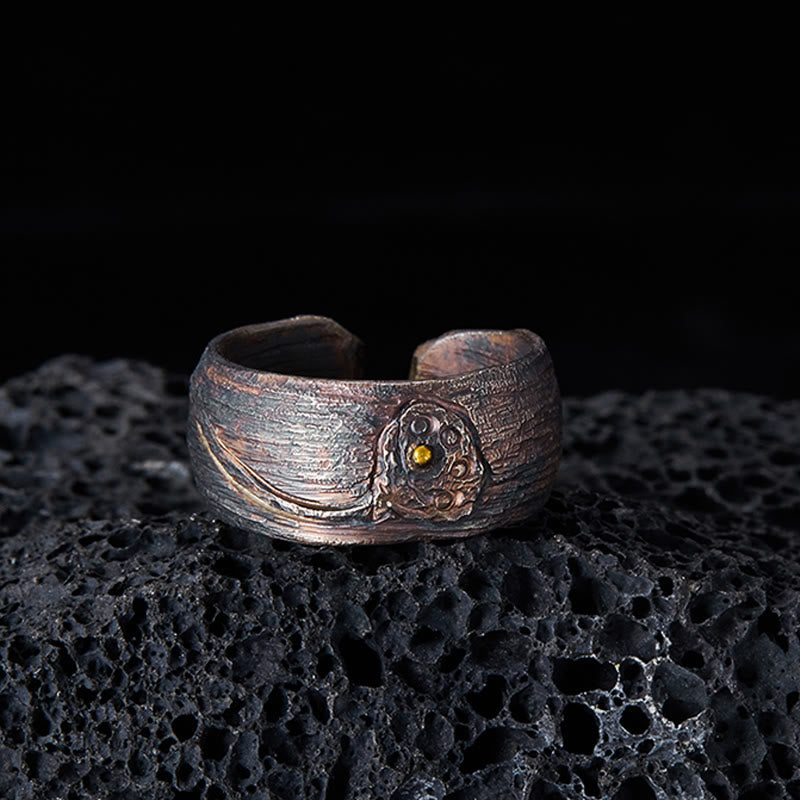 Pierścionek z motywem lotosu i Buddha Stones ze srebra próby 999 - image 2