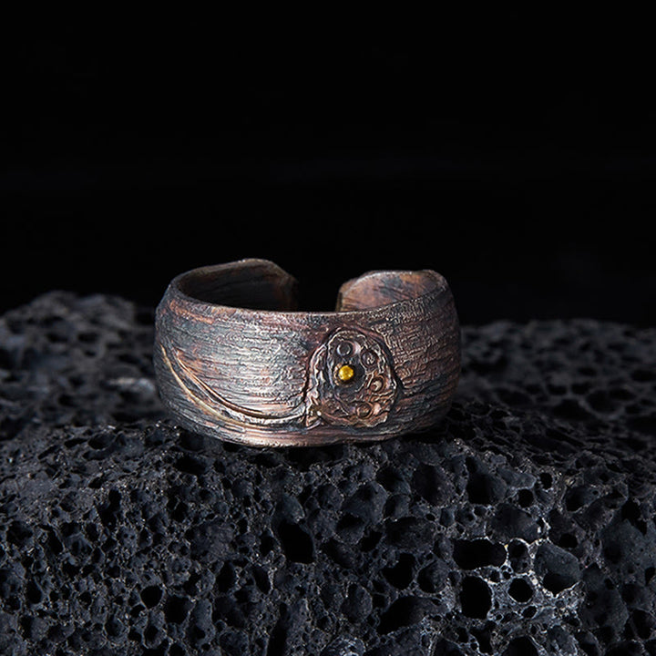 Pierścionek z motywem lotosu i Buddha Stones ze srebra próby 999 - image 2