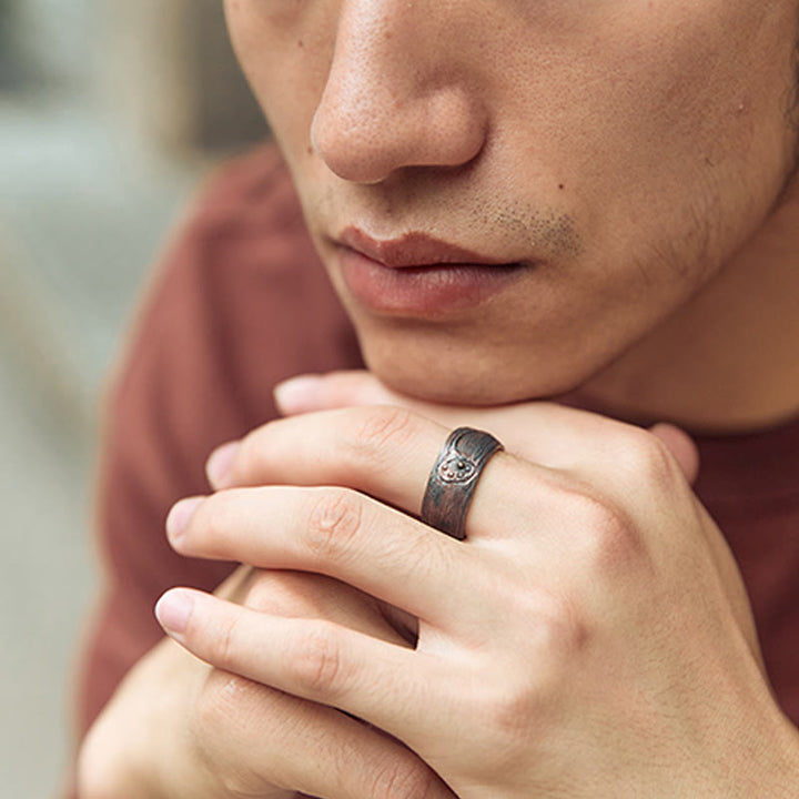 Pierścionek z motywem lotosu i Buddha Stones ze srebra próby 999 - image 4