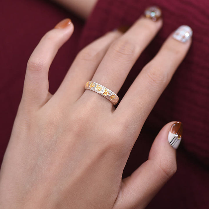 Pierścień równowagi Om Mani Padme Hum z Buddha Stones ze srebra próby 999 z wzorem młotka - image 13