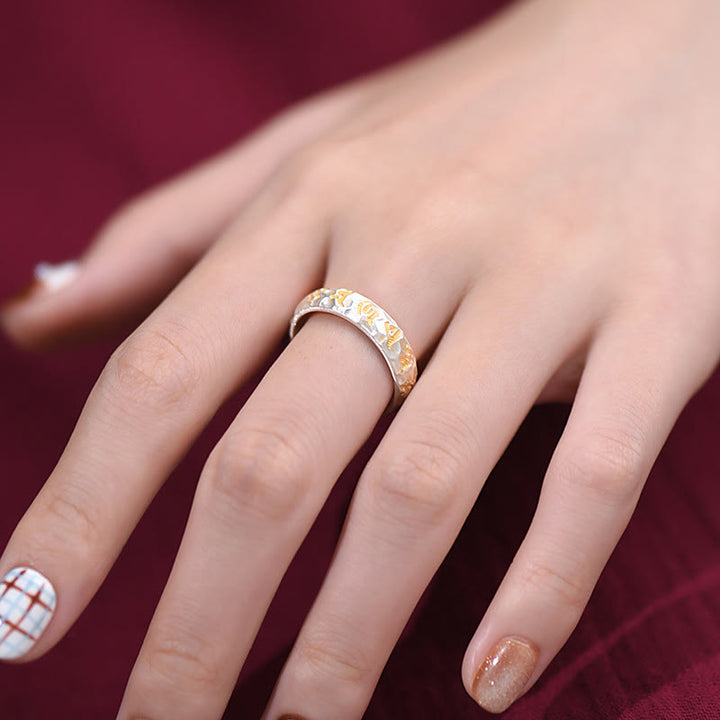 Pierścień równowagi Om Mani Padme Hum z Buddha Stones ze srebra próby 999 z wzorem młotka - image 12