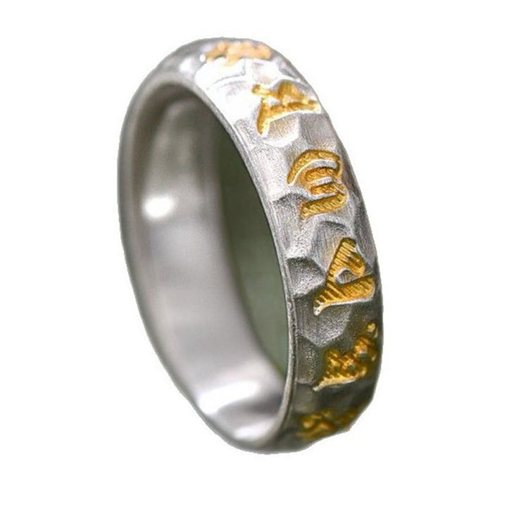 Pierścień równowagi Om Mani Padme Hum z Buddha Stones ze srebra próby 999 z wzorem młotka - image 11