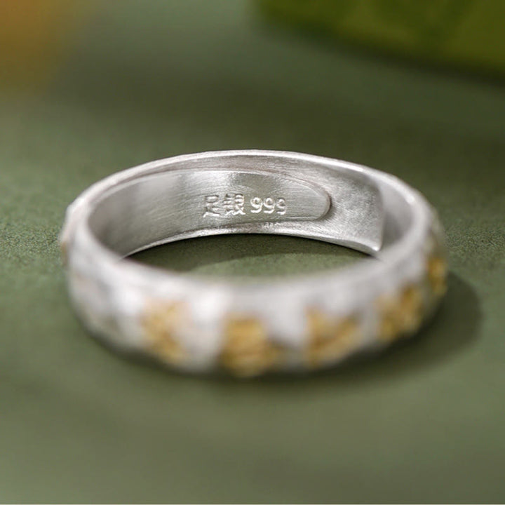 Pierścień równowagi Om Mani Padme Hum z Buddha Stones ze srebra próby 999 z wzorem młotka - image 8