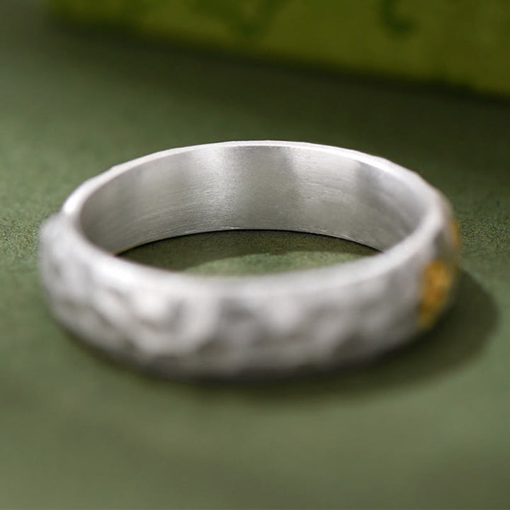 Pierścień równowagi Om Mani Padme Hum z Buddha Stones ze srebra próby 999 z wzorem młotka - image 4