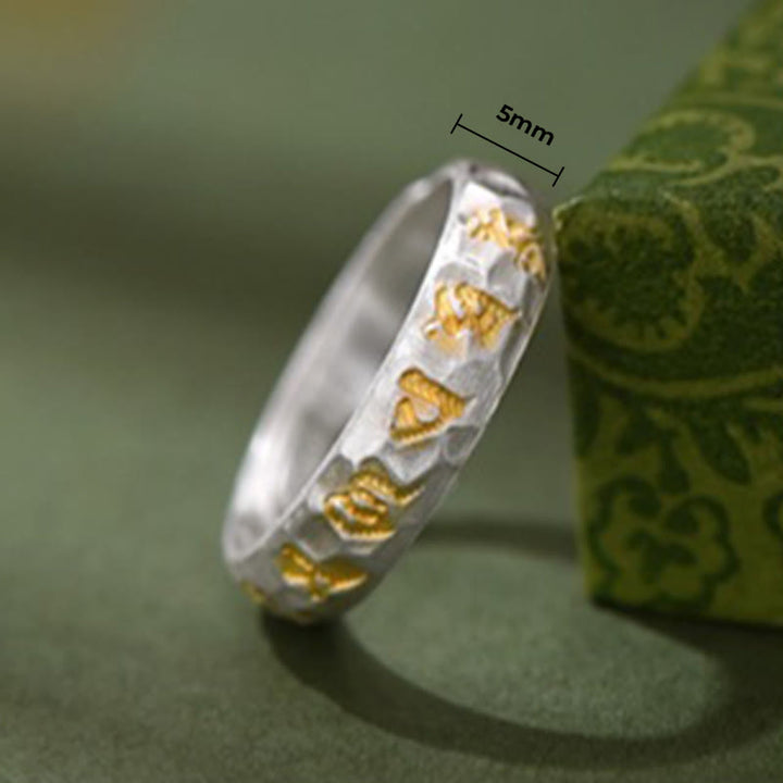 Pierścień równowagi Om Mani Padme Hum z Buddha Stones ze srebra próby 999 z wzorem młotka - image 9