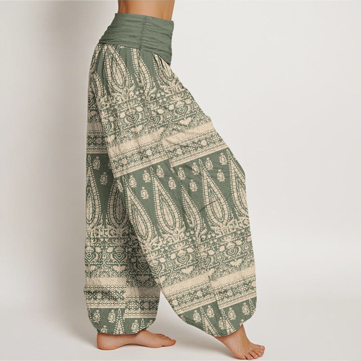Buddha Stones Czysta bawełna Casual Feather Stripes Design Damskie spodnie haremowe z elastyczną talią