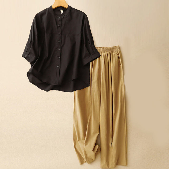 Buddha Stones, 2 sztuki, damska koszula z rękawem 3/4, spodnie haremowe, komplet do medytacji - Czarny top + spodnie khaki - US12, UK/AU16, EU44 (2XL) - image 24